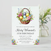 Invitation Aquarelle Fleurs de printemps Pâques Panier Annive (Debout devant)