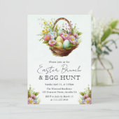 Invitation Aquarelle Fleurs de printemps Pâques Panier Brunch (Debout devant)