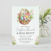 Invitation Aquarelle Fleurs de printemps Pâques Panier Brunch (Debout devant)