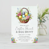 Invitation Aquarelle Fleurs de printemps Pâques Panier Brunch (Debout devant)