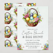 Invitation Aquarelle Fleurs de printemps Pâques Panier Brunch (Devant / Derrière)