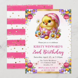 Invitation Aquarelle Fleurs de Printemps Poussin de Pâques An
