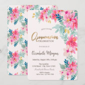 Invitation Aquarelle Fleurs de printemps Quinceañera (Devant / Derrière)