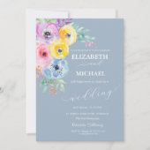 Invitation Aquarelle Fleurs de ressort Mariage bleu foncé (Devant)