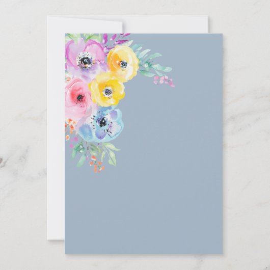 Invitation Aquarelle Fleurs de ressort Mariage bleu foncé (Dos)