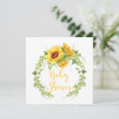 Invitation Aquarelle Fleurs de soleil Baby shower vert Invita (Debout devant)