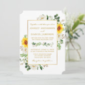 Invitation Aquarelle Fleurs de soleil Blanc Floral Mariage Or (Debout devant)