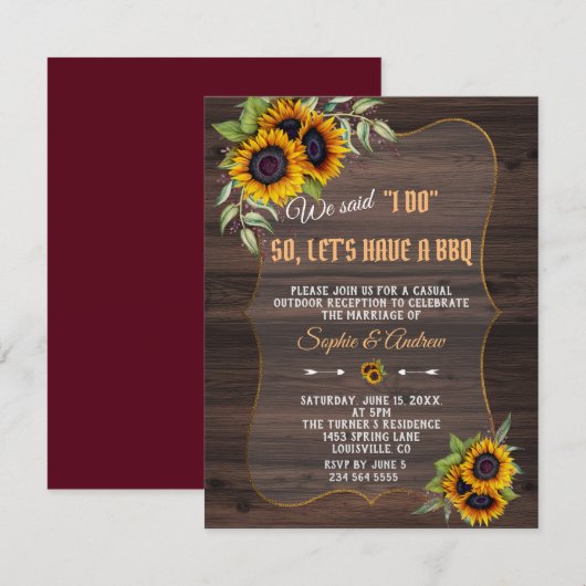Invitation Aquarelle Fleurs de soleil Bois Bourgogne I DO BBQ (Devant / Derrière)