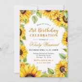 Invitation Aquarelle Fleurs de soleil Cadre frontière Anniver (Devant)