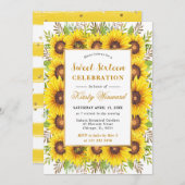 Invitation Aquarelle Fleurs de soleil Frame Frame Sweet 16 (Devant / Derrière)