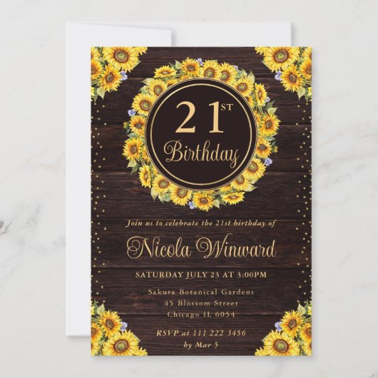 Invitation Aquarelle Fleurs de soleil rustiques Wreath Annive (Devant)
