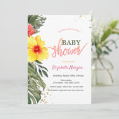 Invitation Aquarelle Fleurs d'été Baby shower Hibiscus (Debout devant)