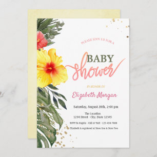Invitation Aquarelle Fleurs d'été Baby shower Hibiscus
