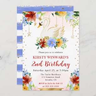 Invitation Aquarelle Fleurs d'été Swan Anniversaire