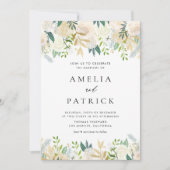 Invitation Aquarelle Fleurs d'ivoire Garland QR Code Mariage (Devant)