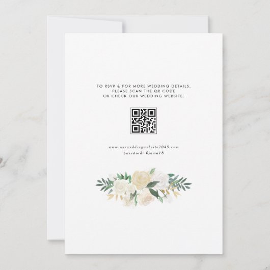 Invitation Aquarelle Fleurs d'ivoire Garland QR Code Mariage (Dos)