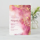 Invitation Aquarelle Fleurs Dorées Rouge (Debout devant)