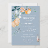 Invitation Aquarelle Fleurs Dusty Blue Champagne Verre (Devant)