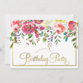 Invitation Aquarelle Fleurs florales Fête d'Anniversaire mode (Devant)