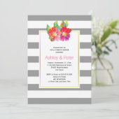 Invitation Aquarelle fleurs gris mariage douche (Debout devant)