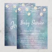 Invitation *~* Aquarelle Fleurs Lumières Baby shower Rose (Devant / Derrière)