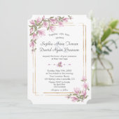 Invitation Aquarelle Fleurs Magnolia Mariage or en fleurs (Debout devant)