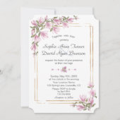 Invitation Aquarelle Fleurs Magnolia Mariage or en fleurs (Devant)