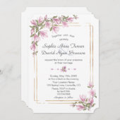 Invitation Aquarelle Fleurs Magnolia Mariage or en fleurs (Devant / Derrière)
