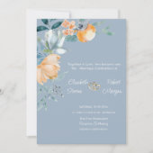 Invitation Aquarelle Fleurs Mariage bleu foncé (Devant)