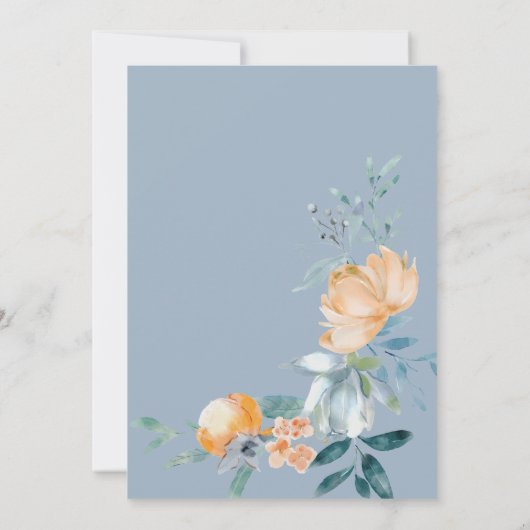 Invitation Aquarelle Fleurs Mariage bleu foncé (Dos)