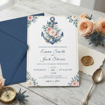 Aquarelle Fleurs Nautiles Ancre Mariage