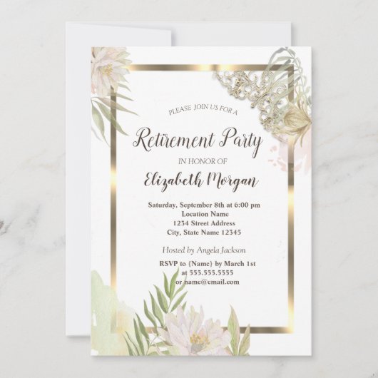 Invitation Aquarelle Fleurs Or Frame Retraite (Devant)