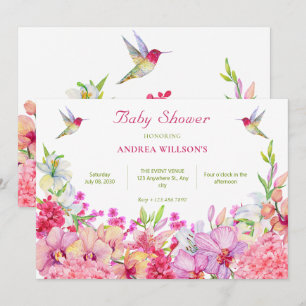 Invitation Aquarelle Fleurs Orchidées baby shower de jardin d