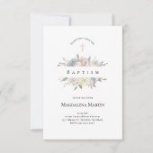 Invitation aquarelle fleurs pâles Baptême (Devant)