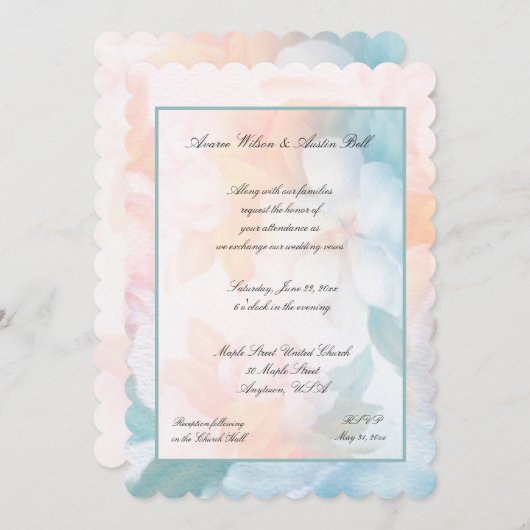 Invitation Aquarelle Fleurs Pastel (Devant / Derrière)