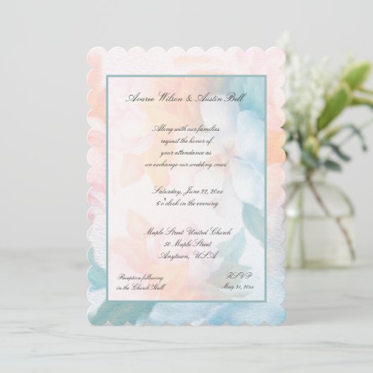 Invitation Aquarelle Fleurs Pastel (Debout devant)