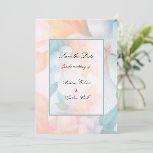 Invitation Aquarelle Fleurs Pastel (Debout devant)