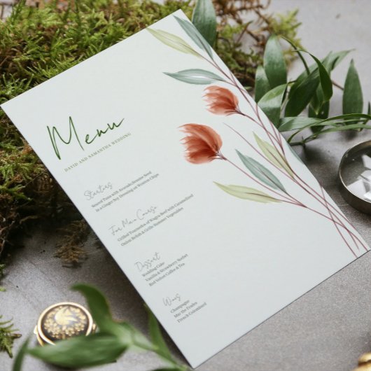 Invitation Aquarelle Fleurs Pastel Green Menu