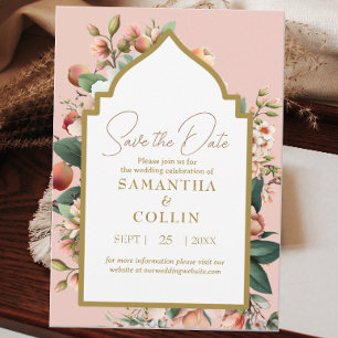 Invitation Aquarelle Fleurs Pêcher Fruit Or Enregistrer la da