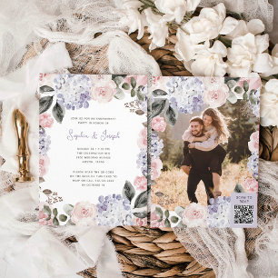 Invitation Aquarelle Fleurs Photo QR Code Engagement Partie