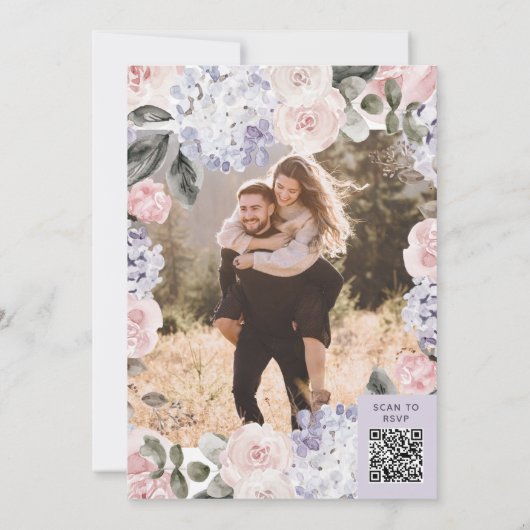 Invitation Aquarelle Fleurs Photo QR Code Engagement Partie (Dos)