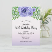 Invitation Aquarelle Fleurs pourpres | Surprise 50e anniversa (Debout devant)