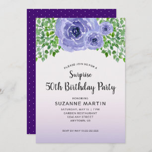 Invitation Aquarelle Fleurs pourpres Surprise 50e anniversa