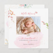 Invitation Aquarelle Fleurs - Ravitaillement Naissance Fille (Devant / Derrière)