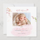 Invitation Aquarelle Fleurs - Ravitaillement Naissance Fille (Devant)