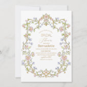 Invitation Aquarelle fleurs rétro or Fête des mariées (Devant)