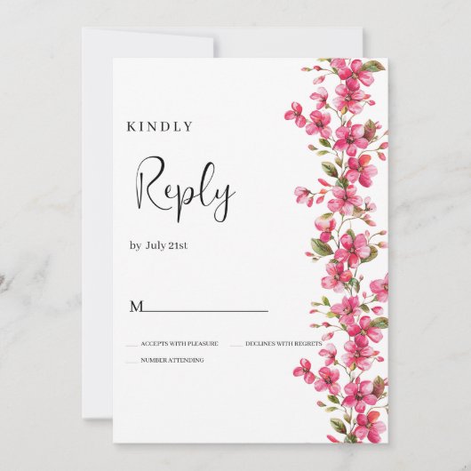 Invitation Aquarelle fleurs rose vif RSVP (Devant)