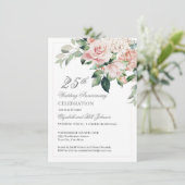 Invitation Aquarelle Fleurs roses 25e anniversaire Mariage (Debout devant)