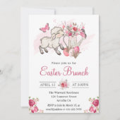 Invitation Aquarelle Fleurs roses & Agneau mignon Brunch de P (Devant)