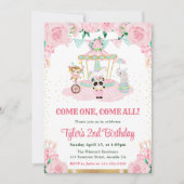 Invitation Aquarelle Fleurs roses Animaux Fête d'anniversaire (Devant)